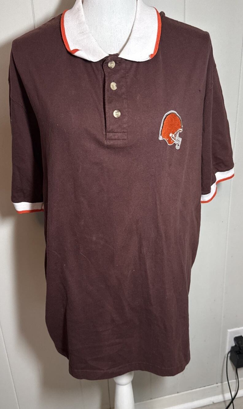 Vintage Cleveland Browns Polo Shirt Men Size Large The Edge Brown Cotton NN
